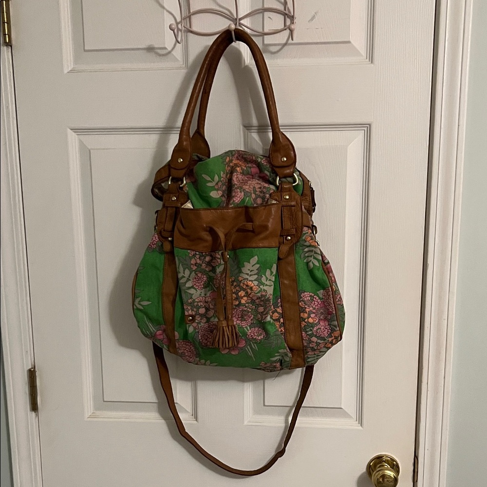 Lucky Brand Green and Brown Floral Shoulder Bag